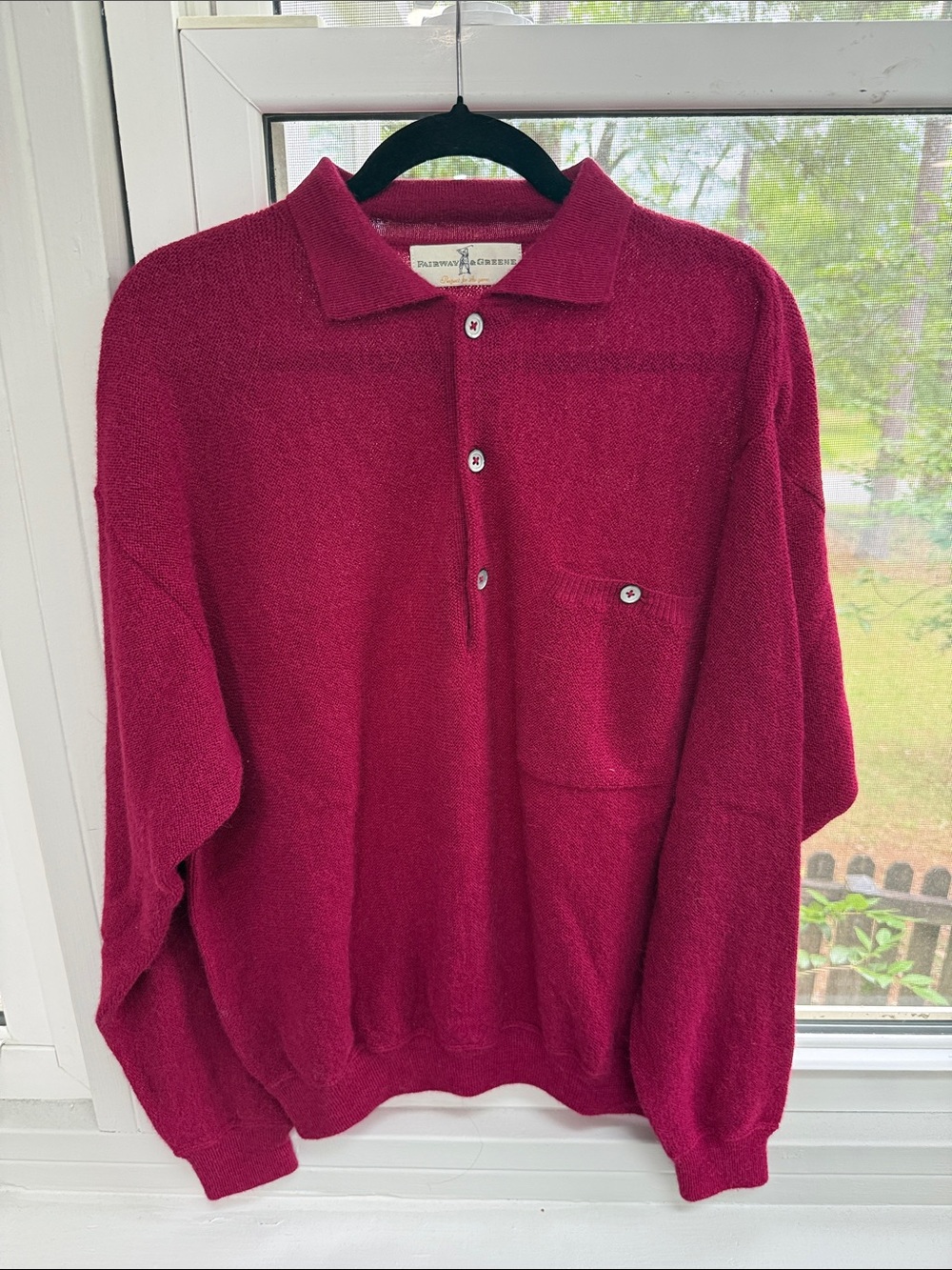 Fairway & Greene Men's V-Neck Button 100% Alpaca Sweater in Deep Berry Red Sz M
